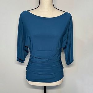 Last Tango teal boatneck top with dolman sleeves